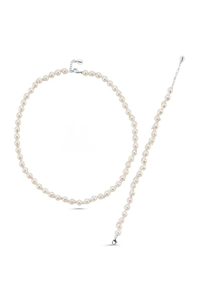Barok Doğal İnci Kadın Kolye Bileklik İkili Set - 6