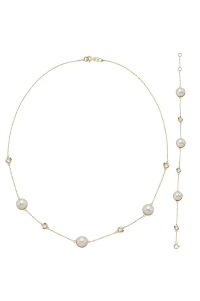9,5 mm Doğal İncili Zirkon Taşlı Kolye Bileklik İkili Set - 8