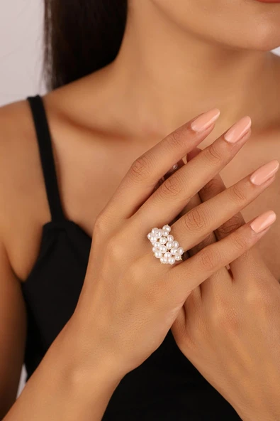 5,5 mm Üzüm Salkımı Doğal İnci Küpe Yüzük İkili Set - 4