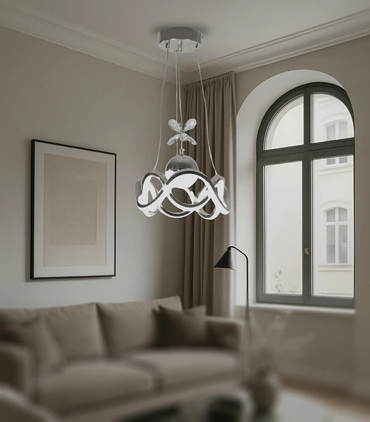 TT Aydınlatma TT333-1TPL-KR  Dalgalı Model Krom Kaplama Tek Toplu 3 Renk Modüllü Ledli Avize - Resim 2