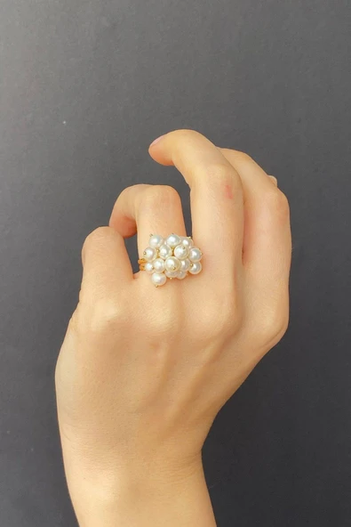 4,5 mm Üzüm Salkımı Doğal İnci Kolye Yüzük İkili Set - 4