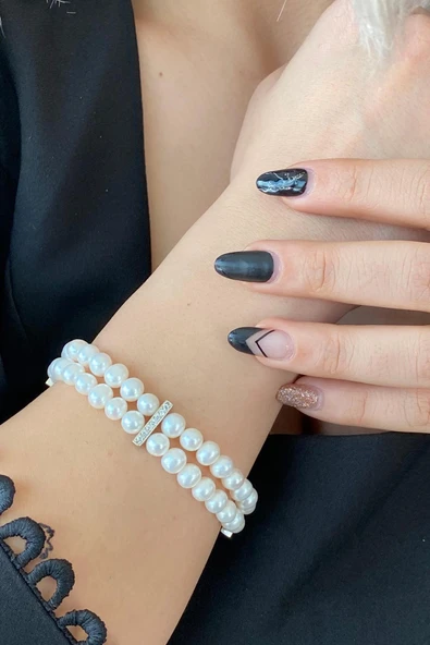 6,5 mm Çift Sıra Doğal İnci Bileklik ürün görseli 1