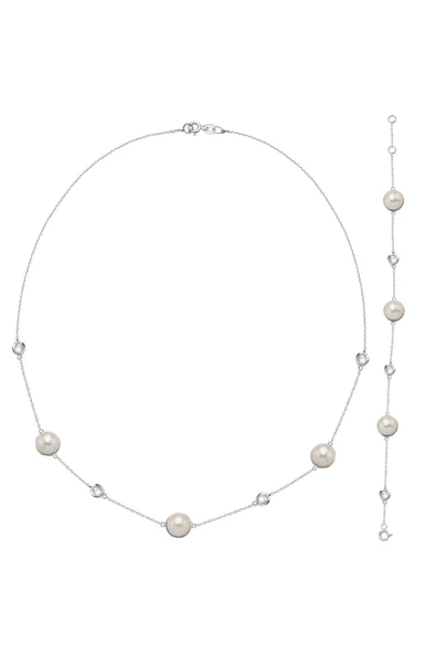 9,5 mm Doğal İncili Zirkon Taşlı Kolye Bileklik İkili Set - 7