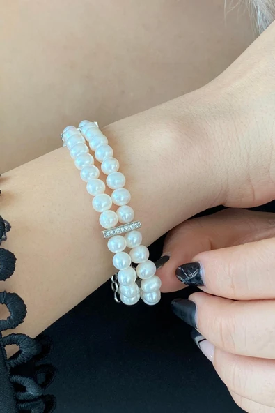 6,5 mm Çift Sıra Doğal İnci Bileklik - Resim 3