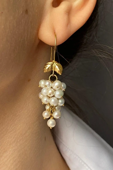 5,5 mm Üzüm Salkımı Doğal İnci Küpe Yüzük İkili Set - 2