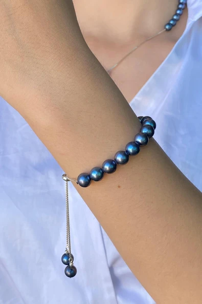 7,5 mm Asansör Zincirli Doğal İnci Kadın Bileklik - Resim 3