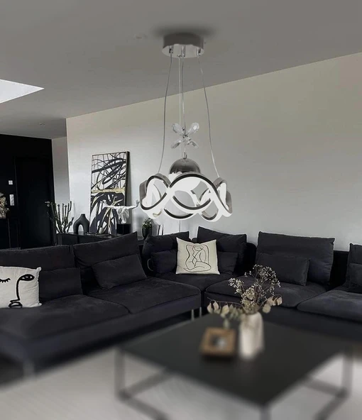 TT Aydınlatma TT333-1TPL-KR  Dalgalı Model Krom Kaplama Tek Toplu 3 Renk Modüllü Ledli Avize - Resim 3