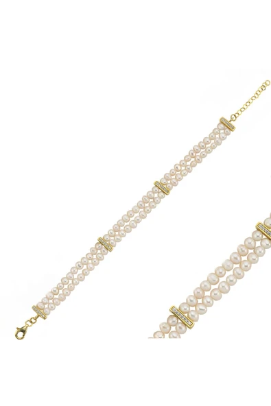 6,5 mm Çift Sıra Doğal İnci Bileklik - Resim 4