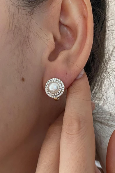 Doğal İnci Zirkon Taşlı Küpe ürün görseli 1