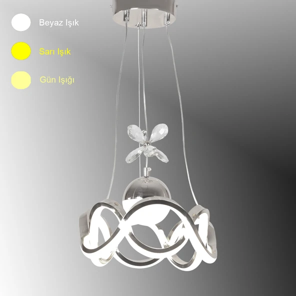 TT Aydınlatma TT333-1TPL-KR  Dalgalı Model Krom Kaplama Tek Toplu 3 Renk Modüllü Ledli Avize ürün görseli 1