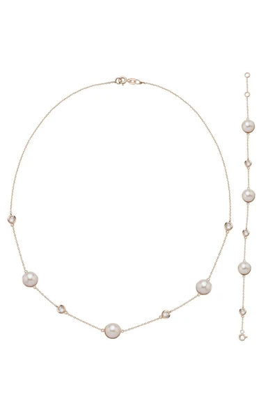 9,5 mm Doğal İncili Zirkon Taşlı Kolye Bileklik İkili Set - 9