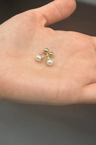 5,5 mm İkili Tragus Doğal İnci Çift Taraflı Top Piercing - 2