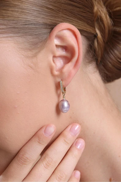 10,5 mm Halka Kilitli Multicolor Doğal Barok İnci Küpe Kolye Bileklik Üçlü Set - 4