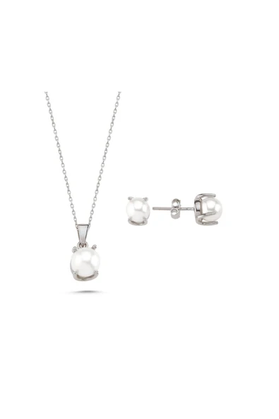 7,5 mm Doğal İnci Küpe Kolye İkili Set - 3