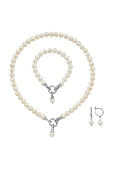 Halka Kilitli Doğal İnci Küpe Kolye Bileklik Üçlü Set - Resim 5