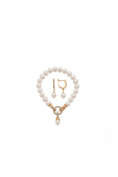 Halka Kilitli Doğal İnci Küpe Bileklik İkili Set - Resim 3