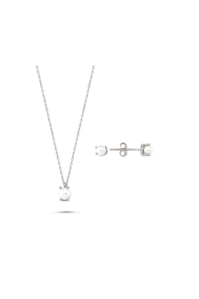 3,5 mm İncili Küpe Kolye İkili Set - 8