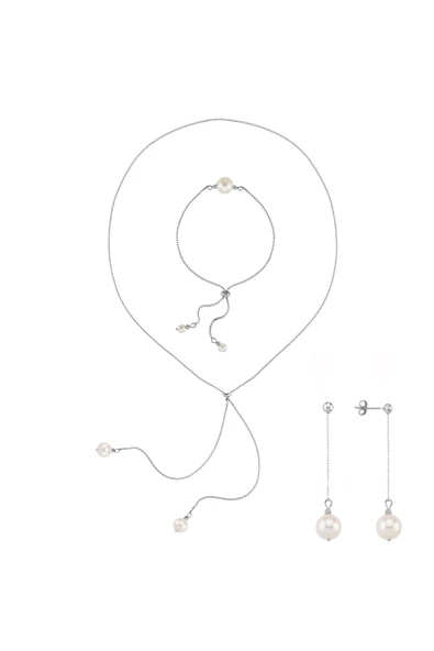 7,5 mm Asansörlü Doğal İnci Küpe Kolye Bileklik Üçlü Set - 5