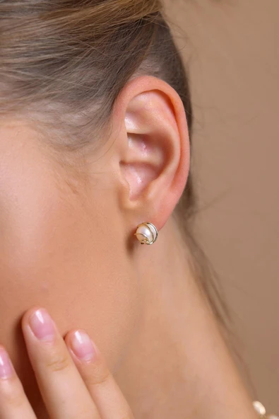 8,5 mm Kafesli Doğal İnci Küpe
