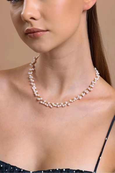 Sallantılı Doğal Kültür İncisi Kolye Bileklik İkili Set - 3