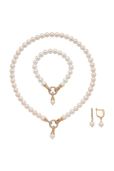 Halka Kilitli Doğal İnci Küpe Kolye Bileklik Üçlü Set - Resim 4