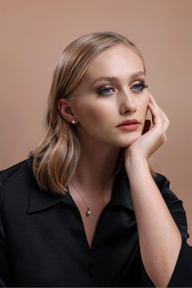 Kadın 7,5 mm Doğal İnci Kolye - Resim 2