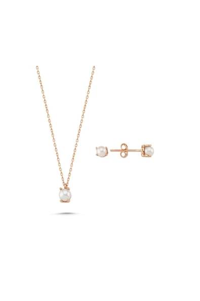 3,5 mm İncili Küpe Kolye İkili Set - 7