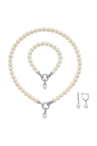 Halka Kilitli Doğal İnci Küpe Kolye Bileklik Üçlü Set - Resim 8