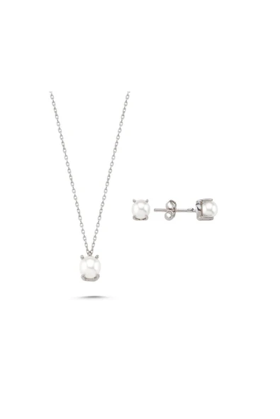 5,5 mm Doğal İncili Küpe Kolye İkili Set - 5