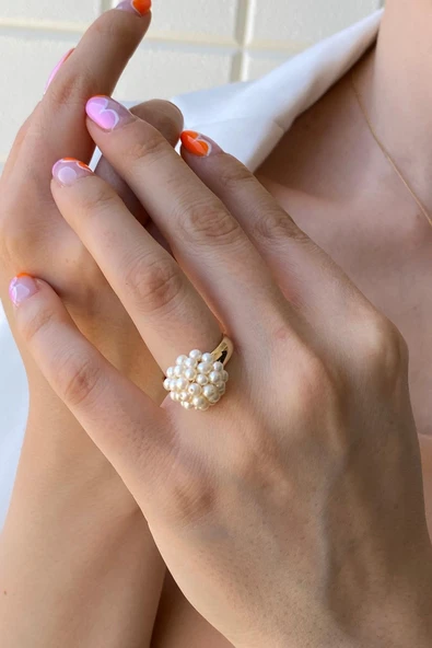 3,5 mm Prenses Model Doğal İnci Küpe Kolye Bileklik Yüzük Dörtlü Set - 5