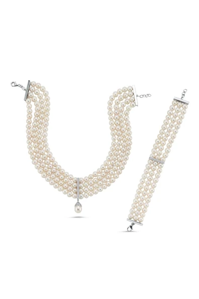 6,5 mm Choker Zirkon Taşlı Doğal İnci Kolye Bileklik İkili Set
