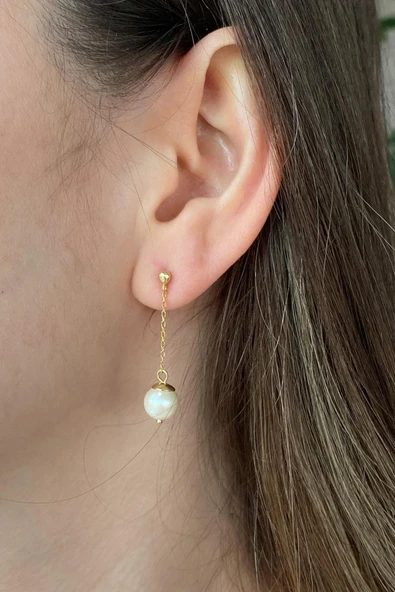 Doğal İnci Sallantılı Kadın Küpe - Resim 2