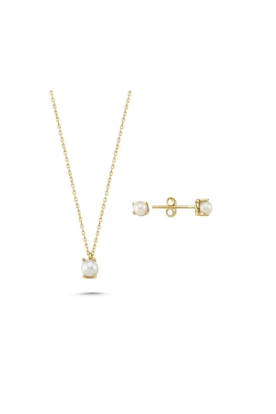 3,5 mm İncili Küpe Kolye İkili Set