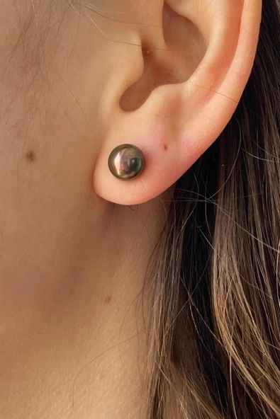 7,5 mm Tam Yuvarlak Doğal İnci Kadın Küpe - Resim 2