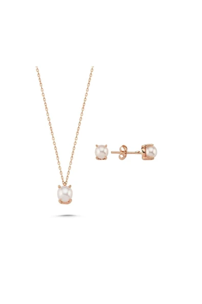 5,5 mm Doğal İncili Küpe Kolye İkili Set - 4