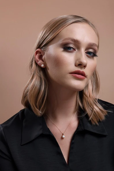 3,5 mm İncili Küpe Kolye İkili Set - 2