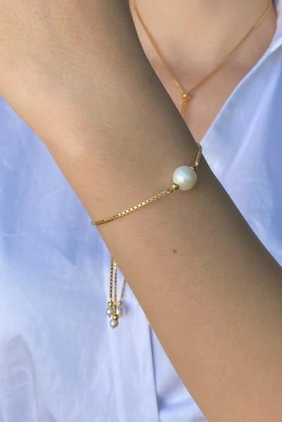 7,5 mm Asansörlü Doğal İnci Kolye Bileklik İkili Set - 2