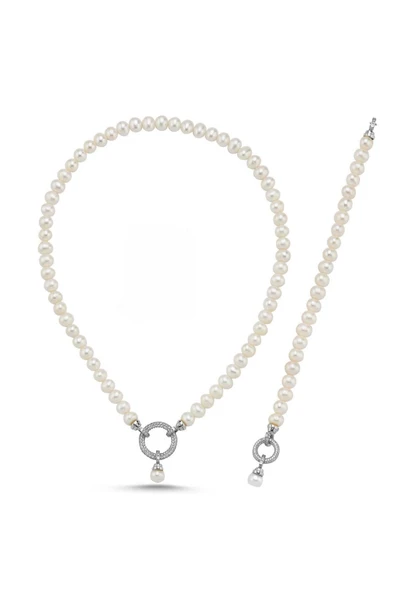 7,5 mm Halka Kilitli Doğal İnci Kolye Bileklik İkili Set - 6