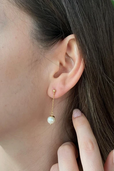 Doğal İnci Sallantılı Kadın Küpe ürün görseli 1