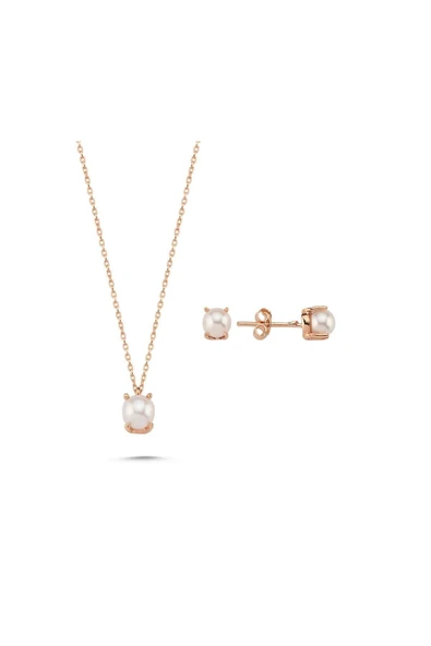 5,5 mm Doğal İncili Küpe Kolye İkili Set - 7