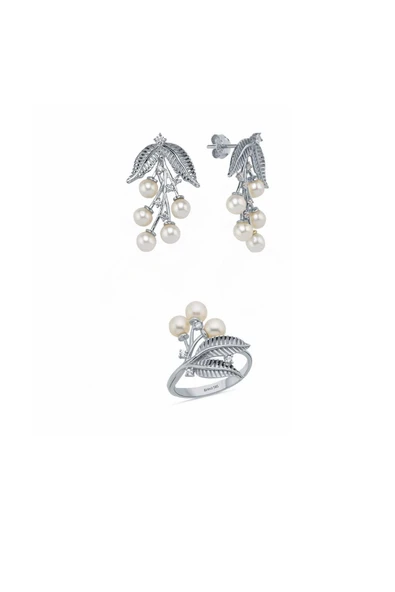 4,5 mm Zeytin Dalı Doğal İnci Küpe Yüzük İkili Set - 5