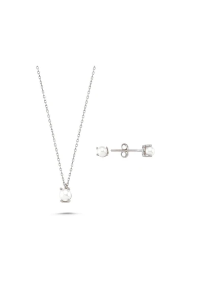 3,5 mm İncili Küpe Kolye İkili Set - 5