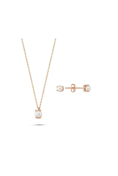 3,5 mm İncili Küpe Kolye İkili Set - 4