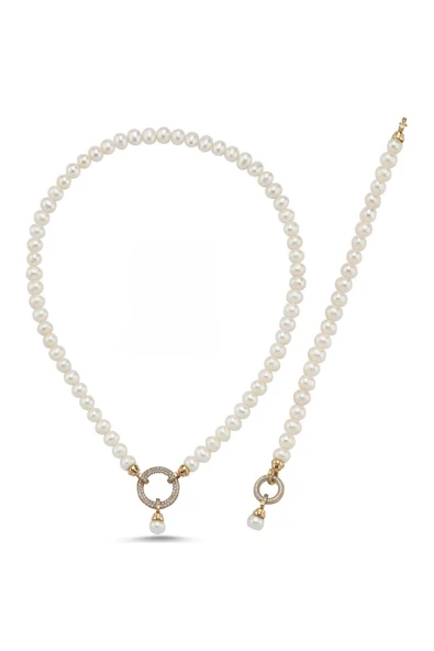 7,5 mm Halka Kilitli Doğal İnci Kolye Bileklik İkili Set - 5
