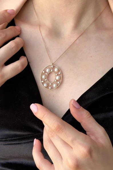 6,5 mm Tasarımlı Doğal İncili Kolye Bileklik İkili Set - 2