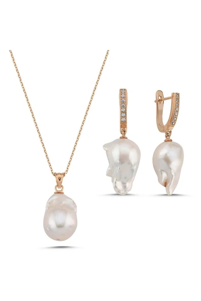 12,5 mm Barok Doğal İnci Küpe Kolye İkili Set - 6