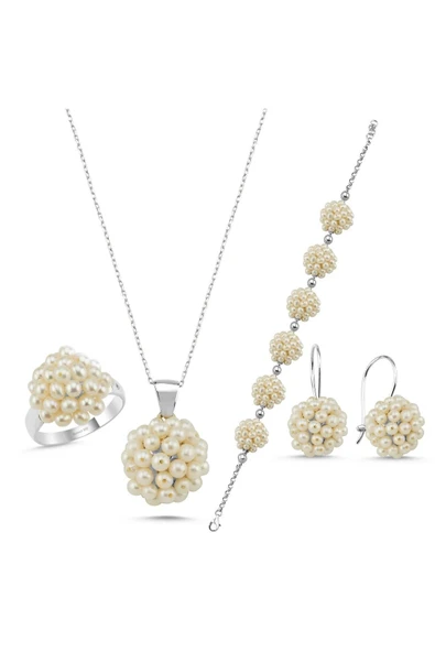 3,5 mm Prenses Model Doğal İnci Küpe Kolye Bileklik Yüzük Dörtlü Set - 10