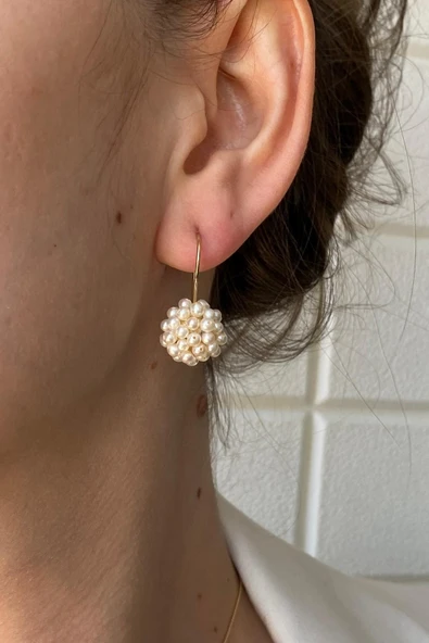 3,5 mm Prenses Model Doğal İnci Küpe Kolye Bileklik Yüzük Dörtlü Set - 4