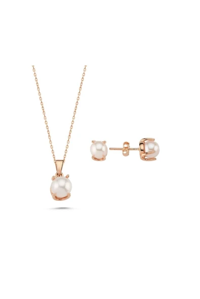 7,5 mm Doğal İnci Küpe Kolye İkili Set - 5