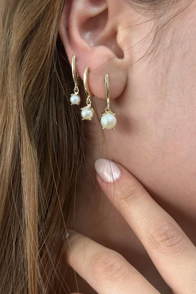 3,5 mm Doğal İnci Sallantılı Küpe - Resim 3